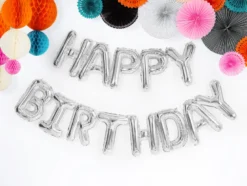 Ballongbanner - "Happy Birthday" - Sølv