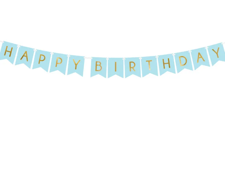 Blokkbanner - "Happy Birthday" - Lys Blå