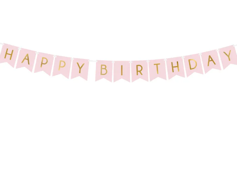 Blokkbanner - Happy Birthday - Lys Rosa