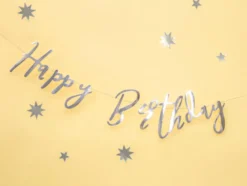 Bokstavbanner - "Happy Birthday" - Sølv