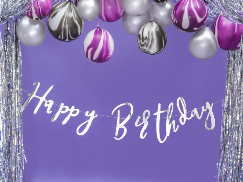 Bokstavbanner - "Happy Birthday" - Sølv