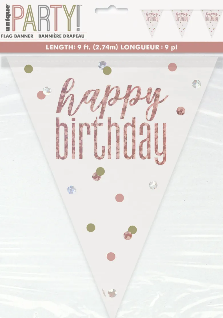 Flaggbanner - Happy Birthday - Rosegull