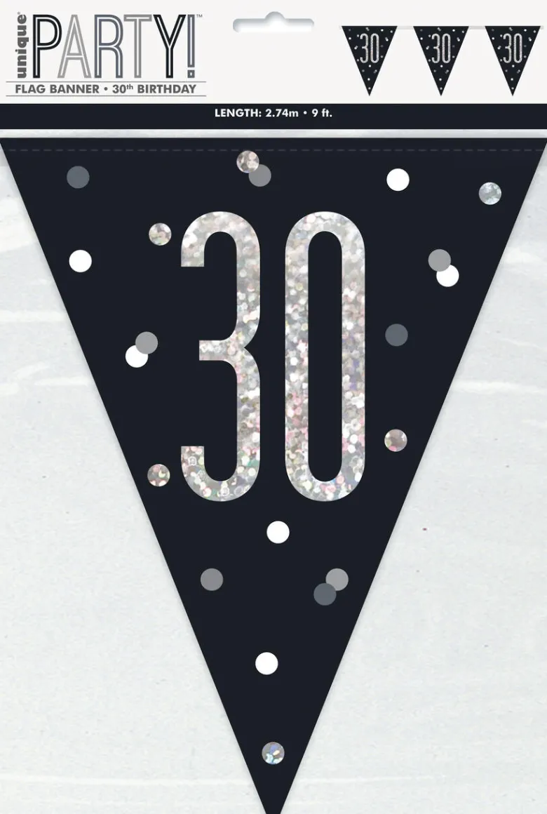 Flaggbanner - 30 År - Sort & Sølv