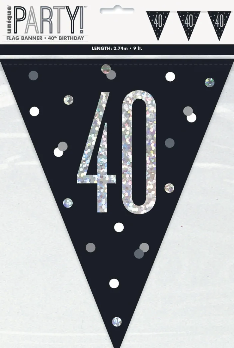 Flaggbanner - 40 År - Sort & Sølv