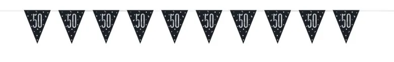 Flaggbanner - 50 År - Sort & Sølv