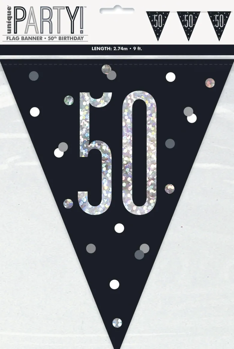 Flaggbanner - 50 År - Sort & Sølv