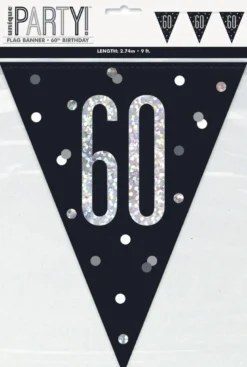 Flaggbanner - 60 År - Sort & Sølv