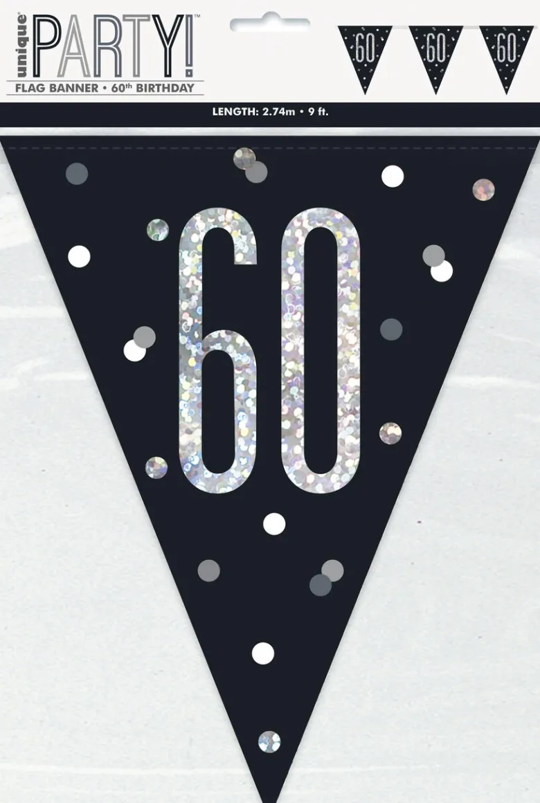 Flaggbanner - 60 År - Sort & Sølv
