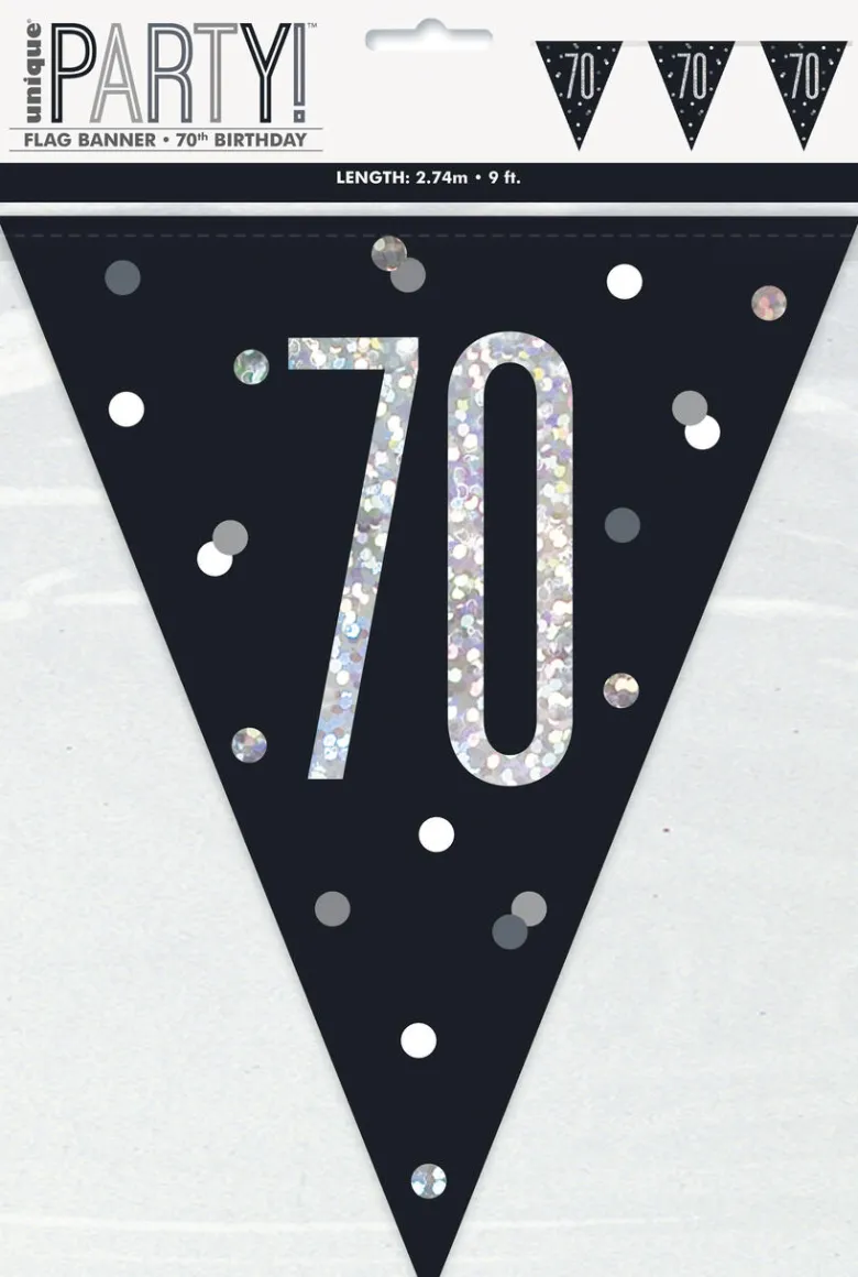 Flaggbanner - 70 År - Sort & Sølv