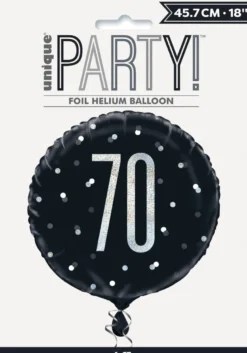 Folieballong - 70 År - Sort & Sølv