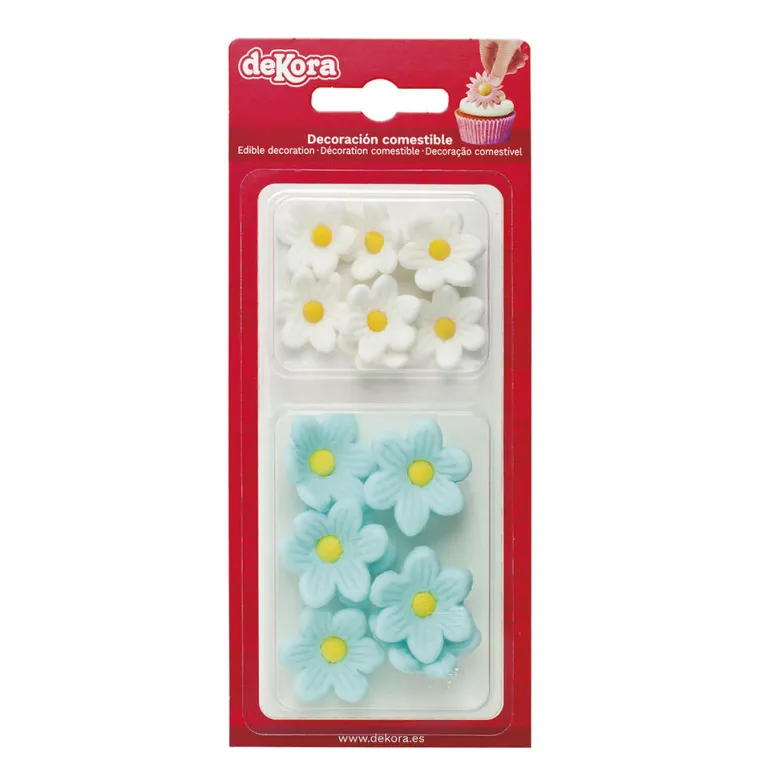 Kakedekor Margeritter - Lyseblå og hvit