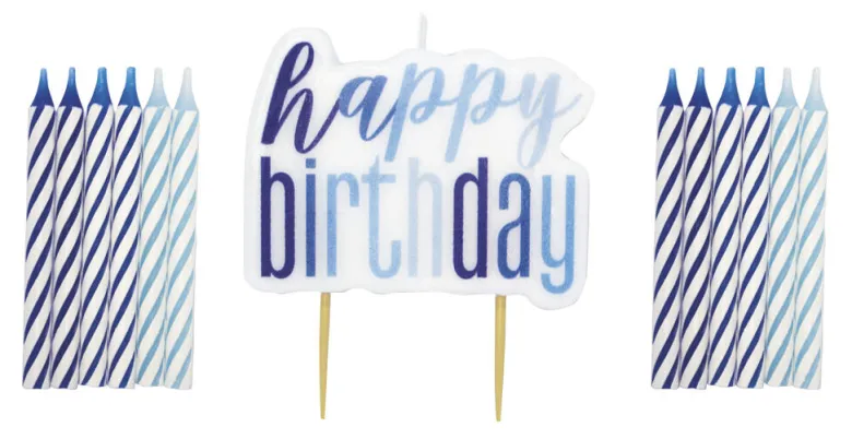 Kakelys - "Happy Birthday" - Blå & Sølv