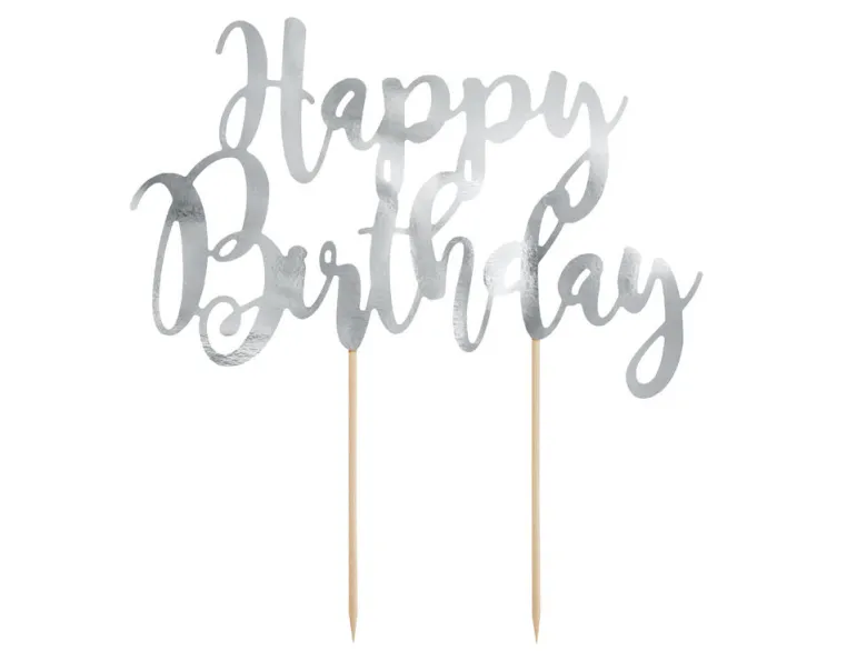 Kaketopp - "Happy Birthday" - Sølv