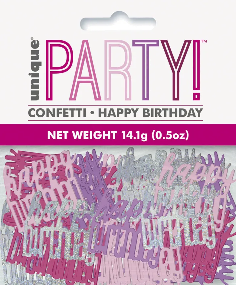 Konfetti - Happy Birthday - Rosa & Sølv