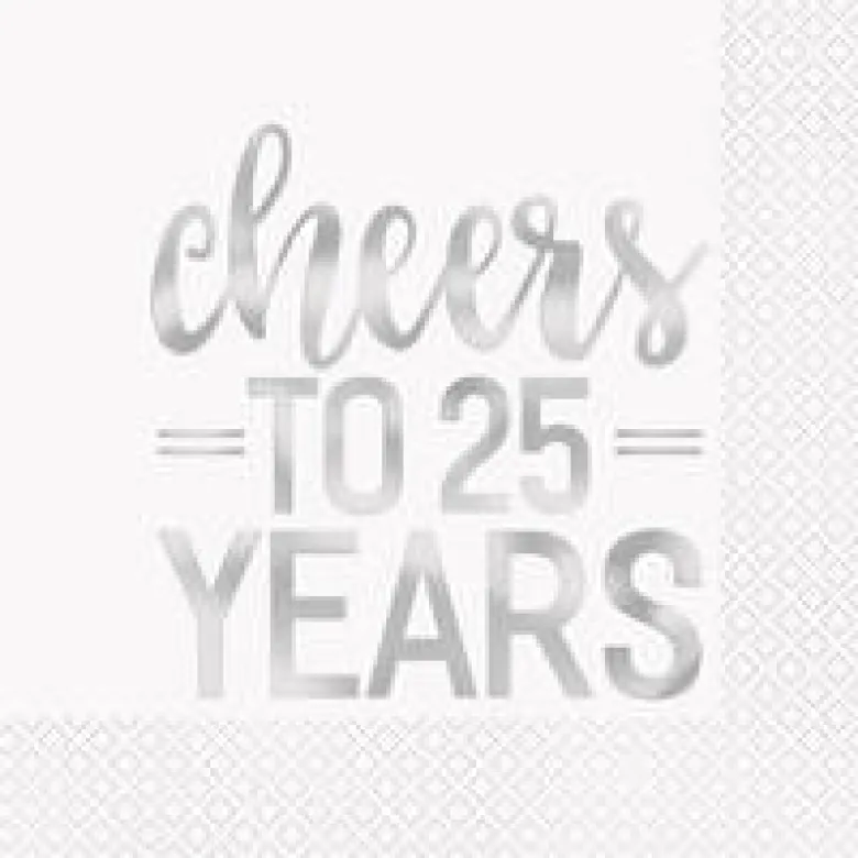 Papirservietter - Hurra for 25 År - Sølv