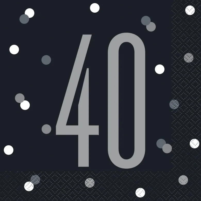 Papirservietter - 40 År - Sort & Sølv