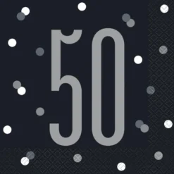 Papirservietter - 50 År - Sort & Sølv