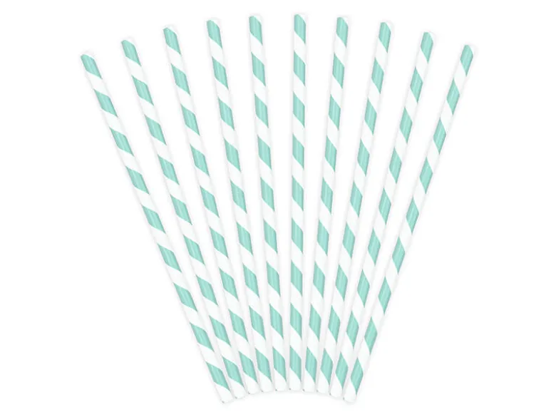 Papirsugerør - Striper - Lys Turkis