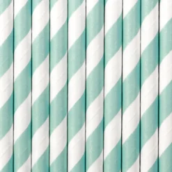 Papirsugerør - Striper - Lys Turkis
